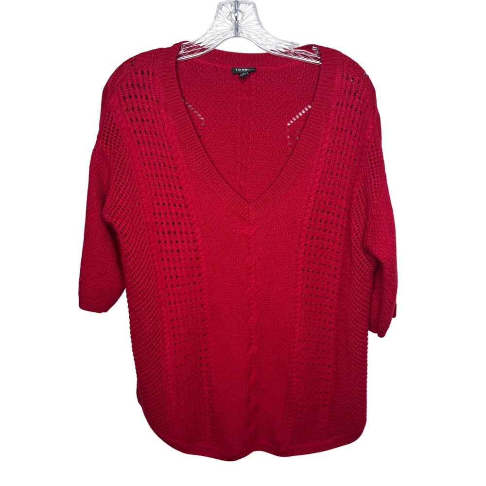 Torrid Red V Neck 3/4 Sleeve Textured Knit‎ Sweater Women's Size 1